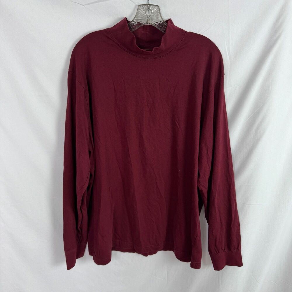 LL Bean Men's Shirt Size XL Burgundy Mock Neck Long Sleeves